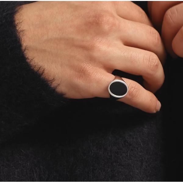 18K Gold Plated Black Onyx 925 Sterling Silver Men's Signet Ring