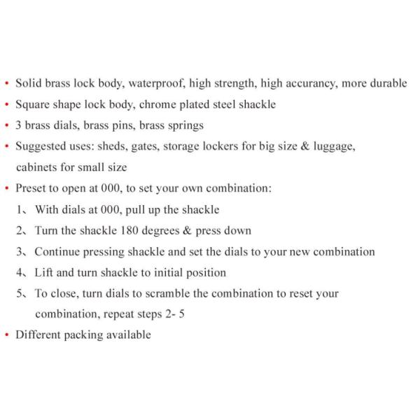 Cerradura de alta seguridad para el hogar comercial Cerradura de combinación de latón Squa 3 Dial