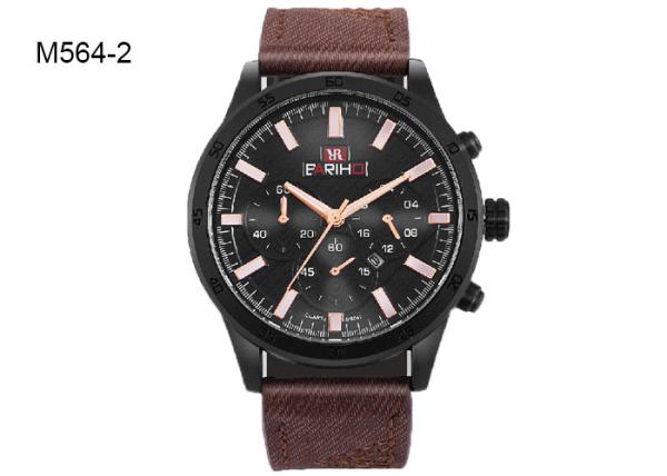 Waterproof Men's Quartz Watch Chronograph 6 Pointers Leather Strap Wristwatch M564