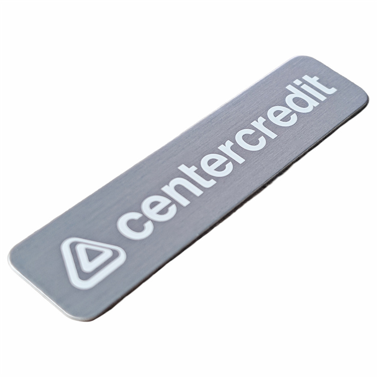 Manufacturer Self-Adhesive 3D Metal Sticker Label Brush Aluminum Name Plate Printed Text Lacquer