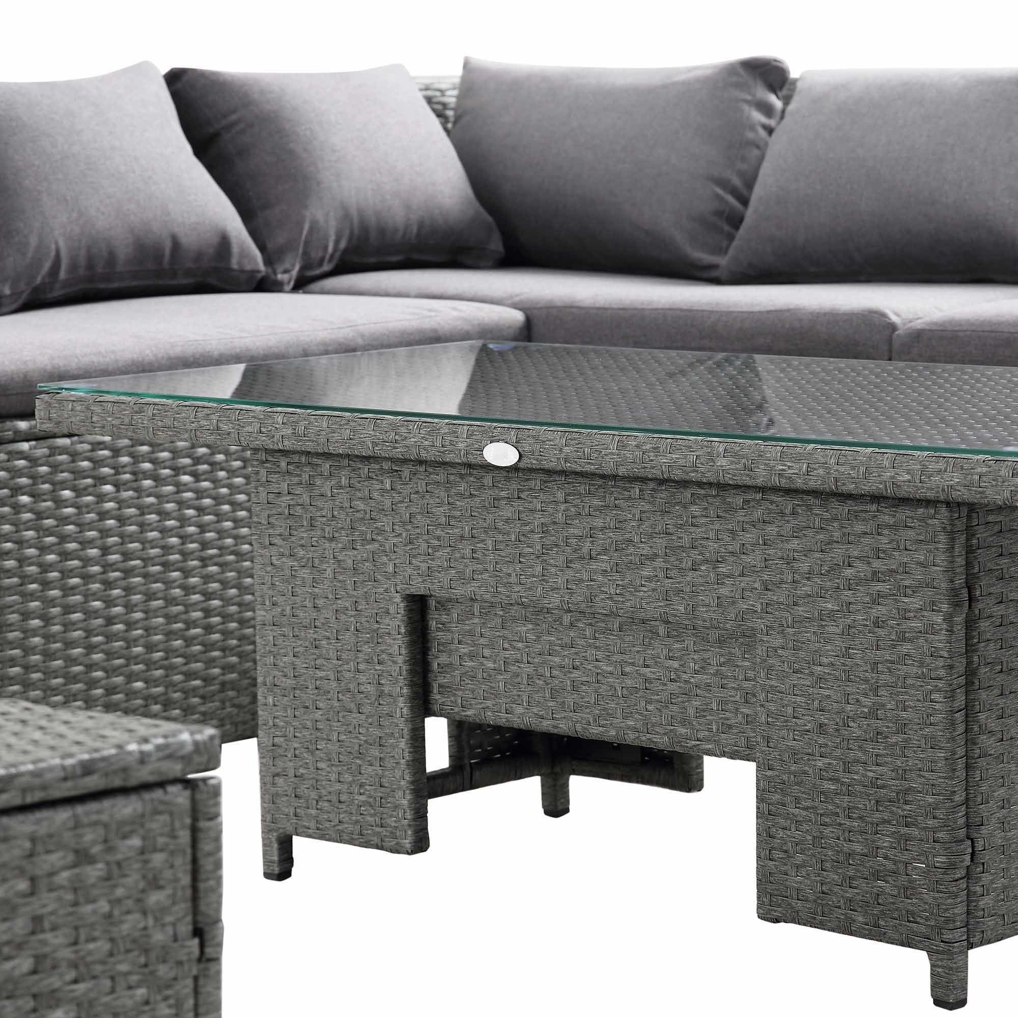 Rectangular Corner Dining Sofa Set with Rising Table AJUNION Rattan Garden Furniture