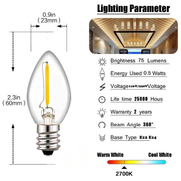 Шарики C7 220V 2W люстры Edison электрической лампочки ночи СИД E14 E12