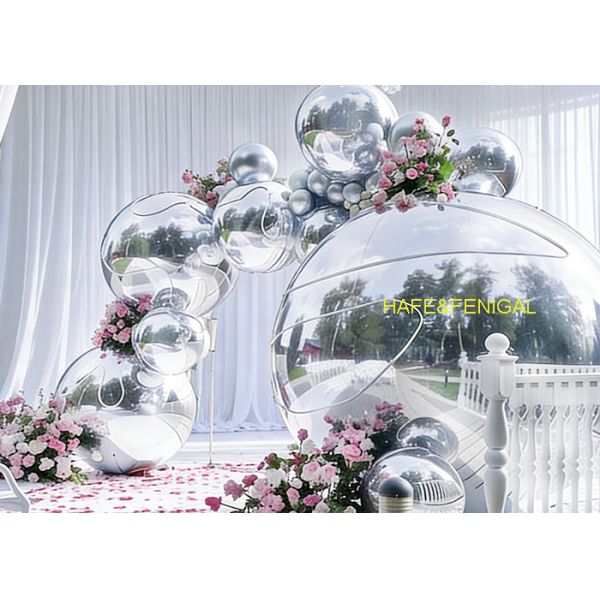 Inflatable PVC Silver Mirrored Balls As Luxurious Wedding Decorations Entrance