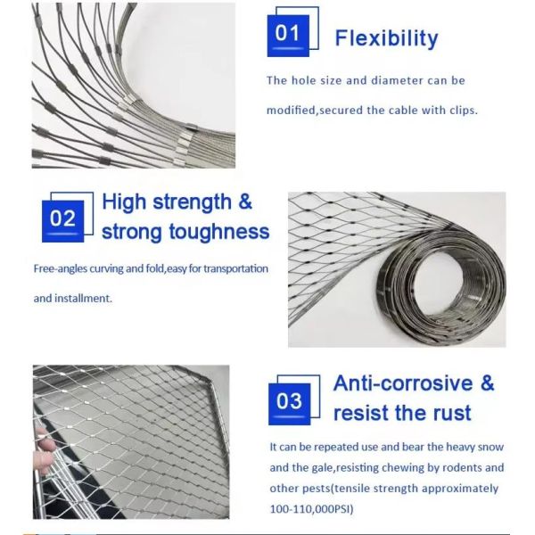High Security SUS 304 316 Stainless Steel Wire Rope Cable Ferrule Mesh for Balcony Railing Fence