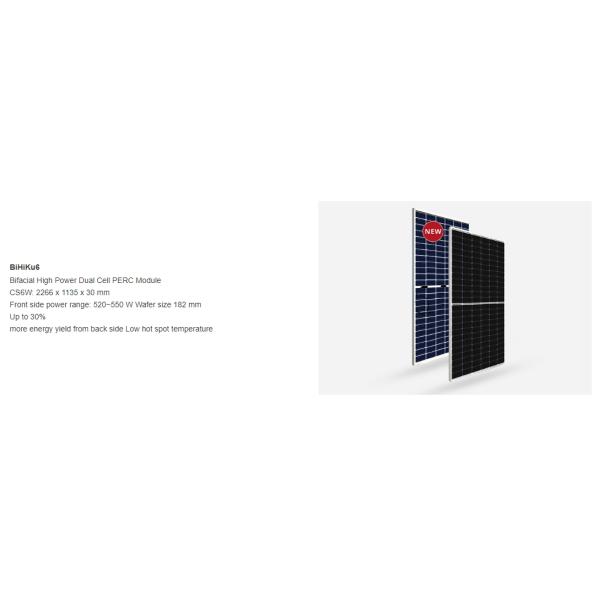 2278x1134x30mm Canadian Panel Modules Mono Facial Hiku6 High Power 535W Solar Panel for Solar Project