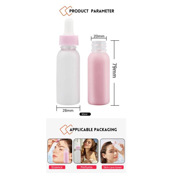 Wholesale Clear Frosted 30ml 1oz Plastic Pink White PET Round Dropper Bottle for Serum Essential Oil