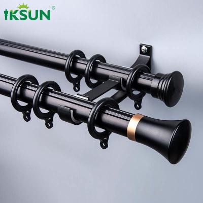 Black Double Aluminium Curtain Pole Decorative Light Filtering