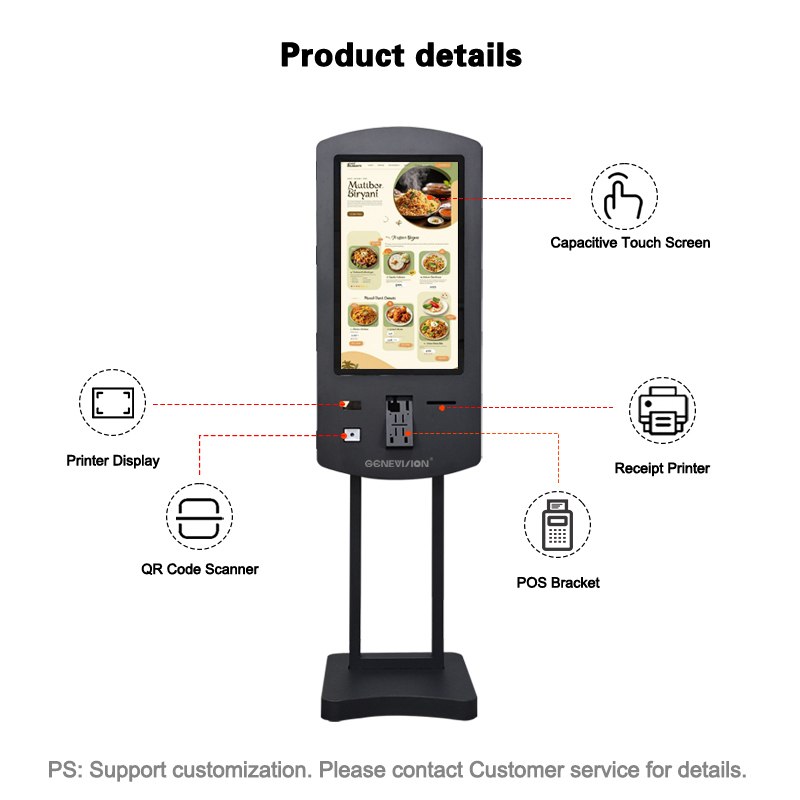 32 Inch Capacitive Touch Screen Self Service Kiosk with QR Code Scanner for Restaurant Ordering and Payment