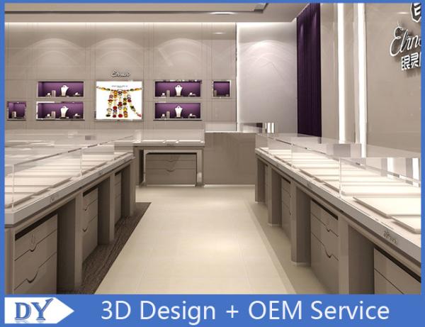 Customized good quality modern fashion wooden glass jewlery display case with led lights decorated