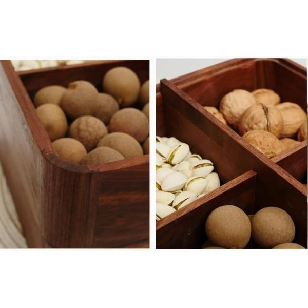 Wooden Double Layer Fruit Plate with Transparent Cover Wooden Dried Fruit Box in Brown