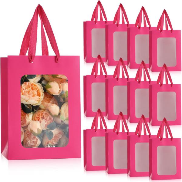 Embalaje de regalo de flores personalizado Bolsas de papel Kraft con ventana transparente y logotipo personalizado