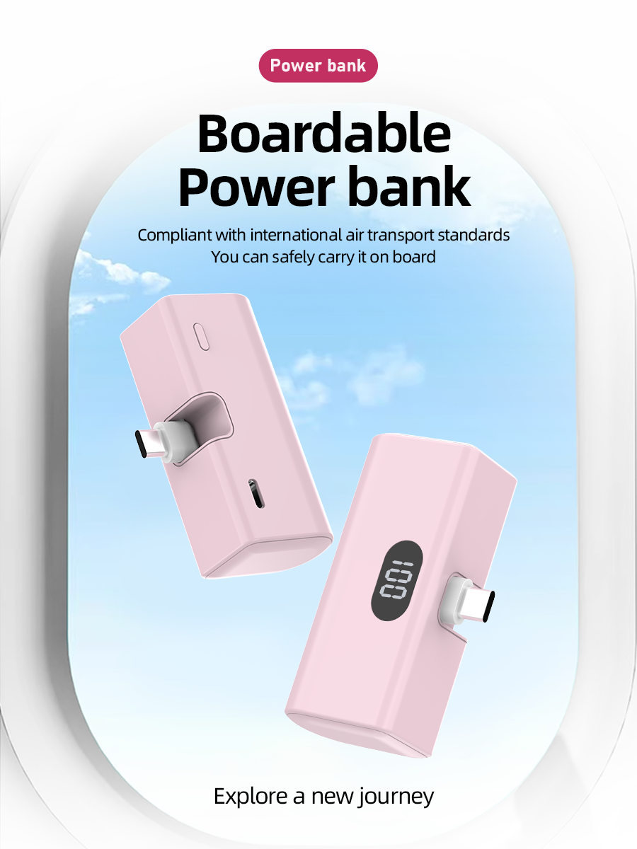 3.6V5Ah Mini Pocket Power Bank with Hidden Type-C, LED Display & Multi-Fast Charging Protocols