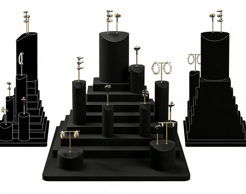 Luxury Custom Matte Black Tiered 3D Earring Display Stand with Premium Scratch-Resistant Finish