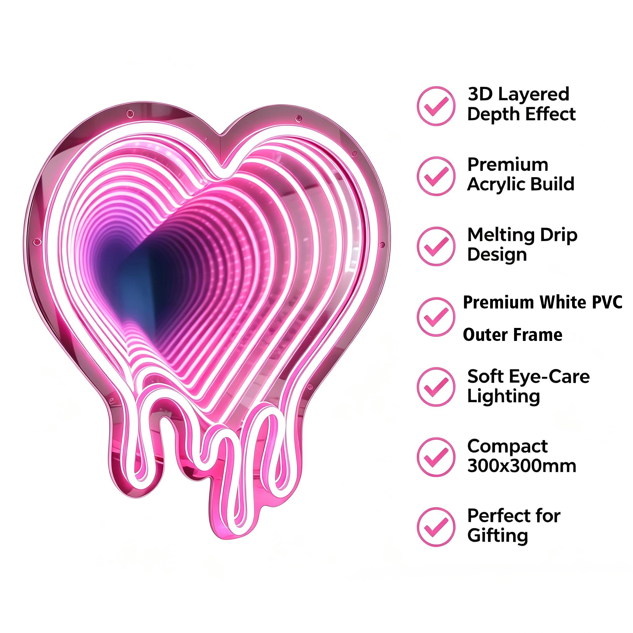 Pink Melting Heart Shaped Infinity Mirror For Engagement Party Decoration