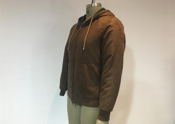 Mens Qulited And Ribbed Suede Bomber Coat Anti Wind Pu Hooded Jacket