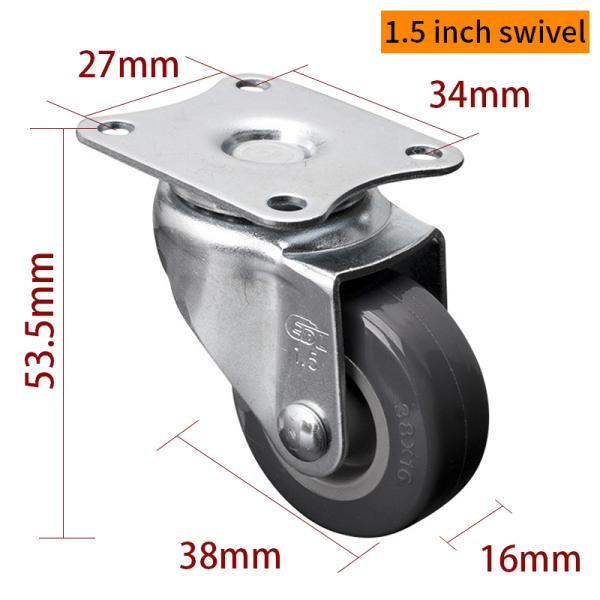 Casters EDL Mini Duty Casters 1.5 pulgadas 30 kg Plate TPU por rígido, giratorio y tipo de freno 2015P-72