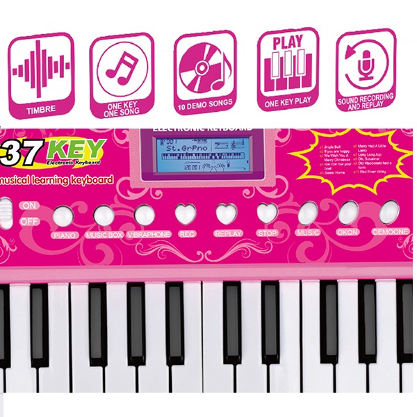 Pink Children's Electronic Piano Keyboard With Microphone Battery Operated