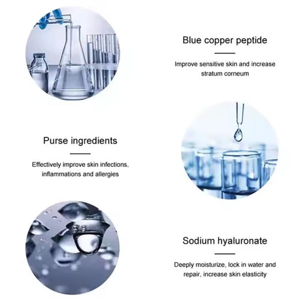 Private Label Organic Sensitive Skin Care Anti Aging Blue Copper Peptide Hyaluronic Acid Facial Hydrates Smooths Firm Skin Serum