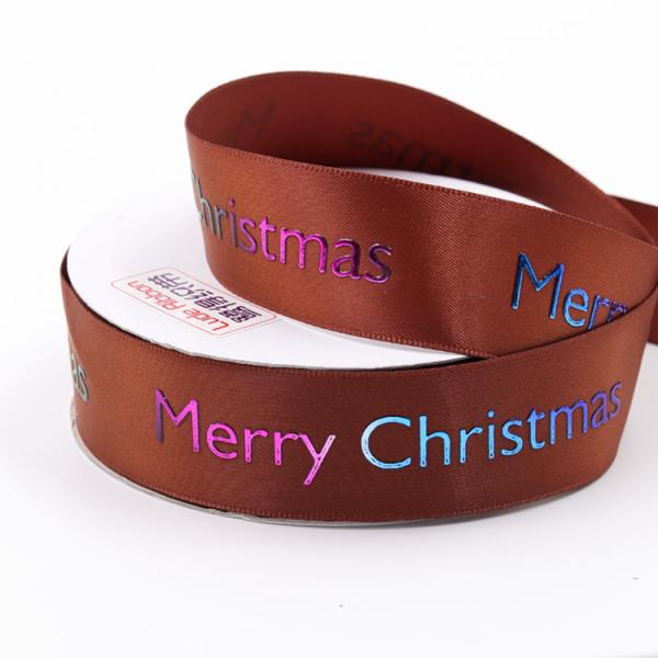 Fancy Brown Gift Wrap Ribbon , Words Patterned Wired Christmas Ribbon