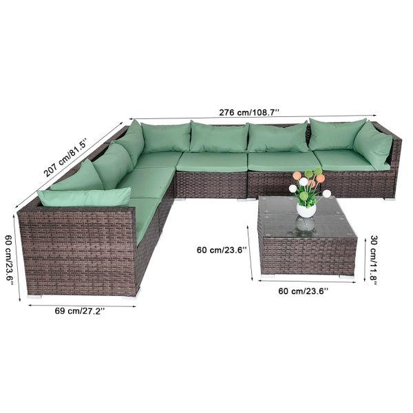 7-Pieces Outdoor Sectional Sofa Patio Casual Sofa Garden Corner Functional Rattan Wicker Sofa Set