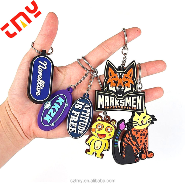 Custom 3D Soft PVC Keychain With Ring Promotional Business Gift Die Cut Irregular Shape Logo 
