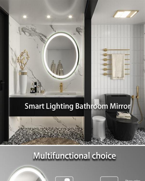 Modern LED Dimmable Oval Shape Bathroom Vanity Mirror Wall Mounted Glass Frameless with Illumination for Makeup IP44 Rated