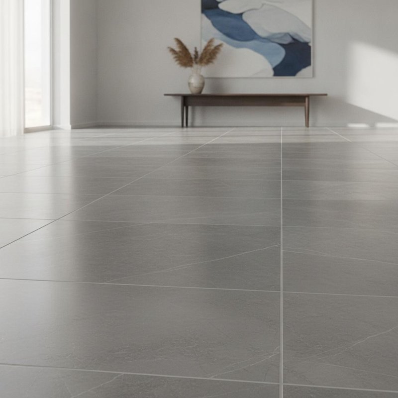 Grey rectified edge modern porcelain floor tile designed to deliver consistent and elegant appearance for upscale flooring installations