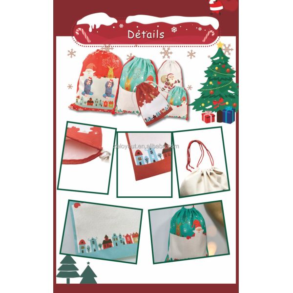 ZELOYAUT Sublimation Blanks Santa Sacks 2025 Gifts Packaging Stocking Santa Claus Bag Canvas Christmas Drawstring Gift Bags