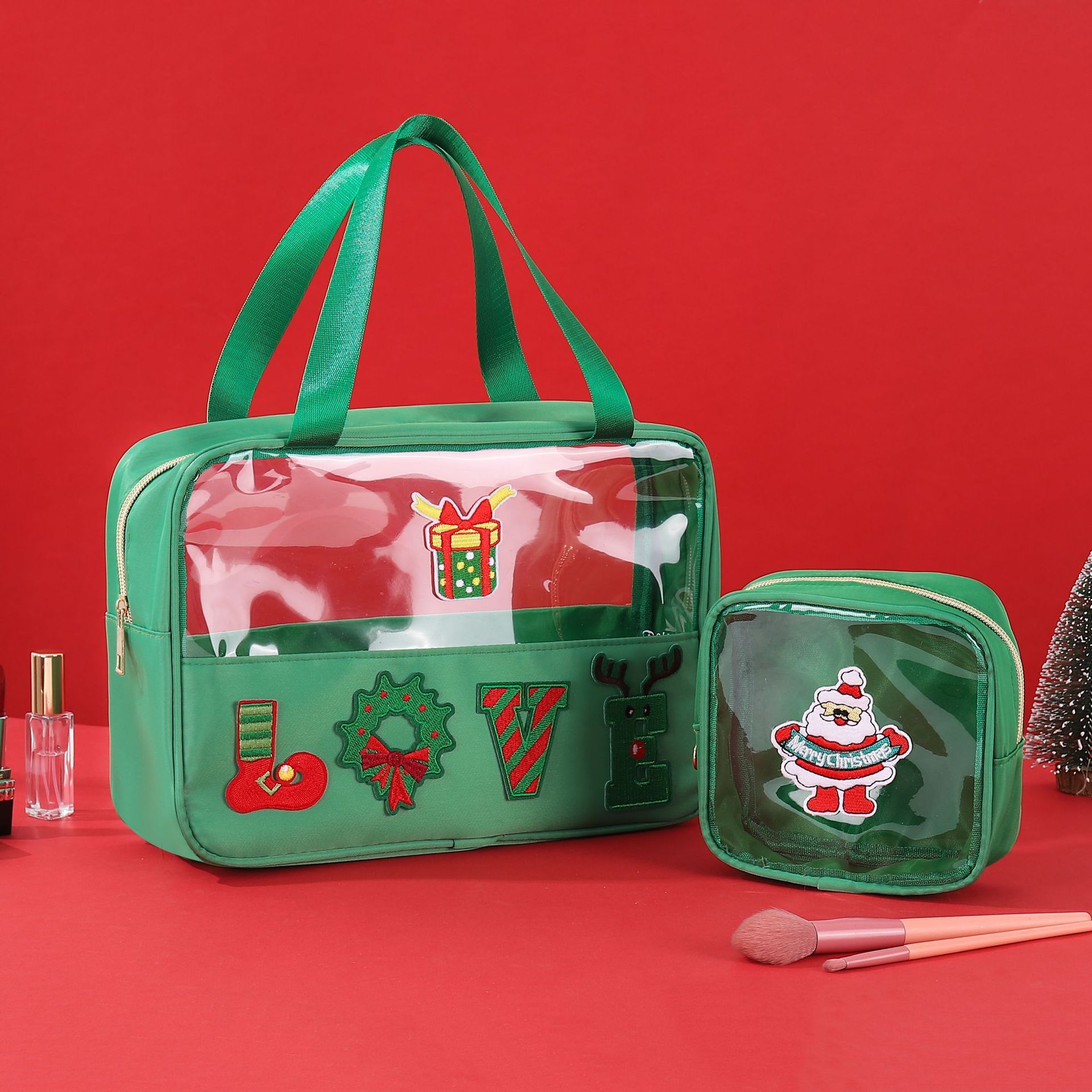 Large Capacity Cosmetic Bag With Festive Embroidered Letter And Customized Design
