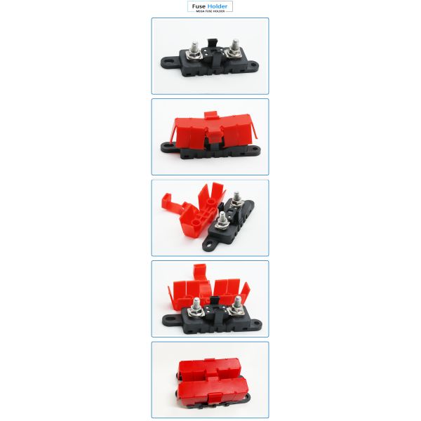 Black Base Red Cover Mega ANM 70VDC M8 Stud Fuse Block Fuse Holder with Red Cover