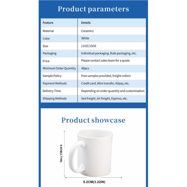 ZELOYAUT Wholesale 11oz/15oz Ceramic Coffee Tea Mugs Custom Sublimation Promotional Business Gifts Personalized Blank Mugs