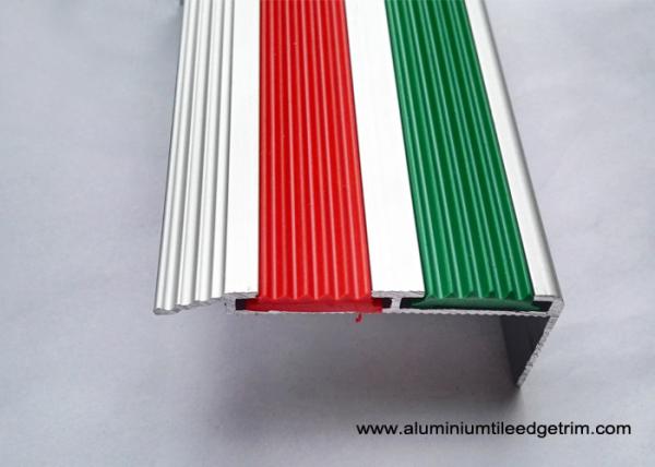 2.5m Length Aluminum Stair Tread Nosing With 2 PVC Vinyl Insert Red And Green