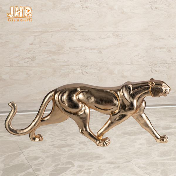 Animal Decor Resin Leopard Statue Polyresin Animal Figurines Fiberglass Gold Leaf Finish