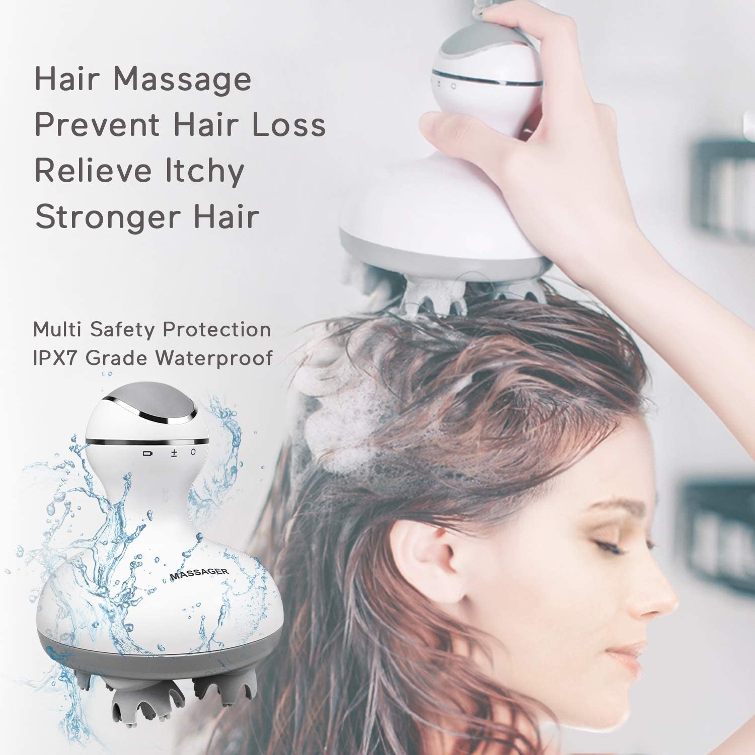 USB Massager скальпа волос электрический главный поручая IPX7 делает водостойким