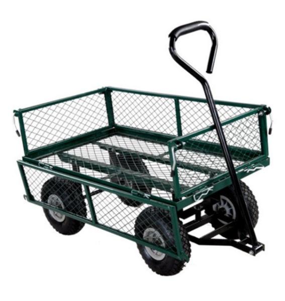 Effortless Garden Transport with 500LBS Capacity Steel Mesh Deck Flower Trolley