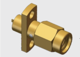 2 Hole Flange Mount Copper Alloy Golde Plating SSMA Male/Plug RF Coaxial Microstrip Connector Frequency Up To 18GHz with Metal Convex Surface & Screw Sleeve/Barrel