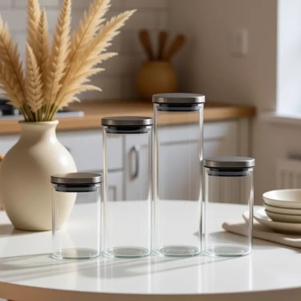 Square Glass Canister and Food Storage Jar with 780ml 1100ml 1400ml Capacity High Borosilicate Glass and Stainless Steel Lid