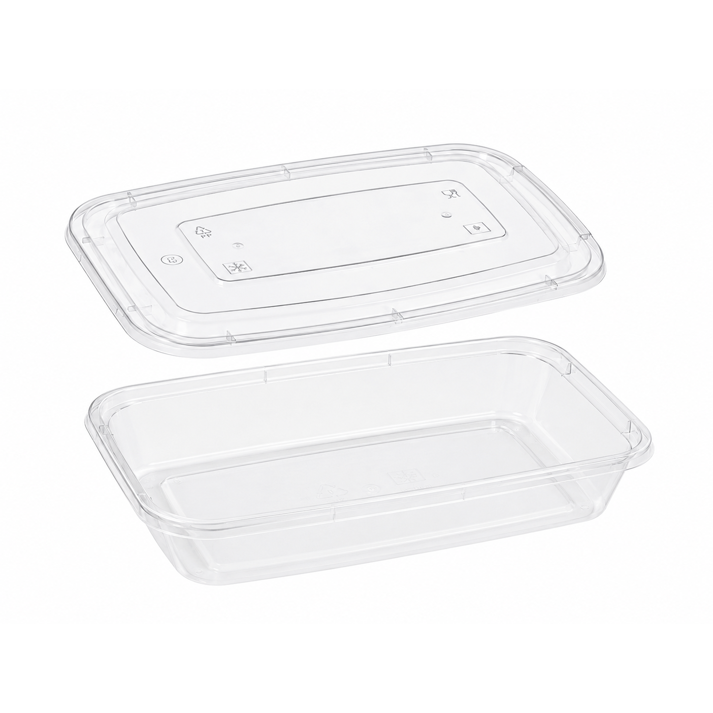 1000ml PP Square Food Trays Clear Meal Prep Tray Lidded for Takeaway