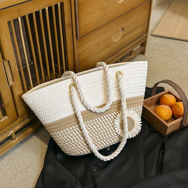 Crochet Raffia Knot Handbags Summer Beach Straw Knot Bag Fashion Summer High Quality Ladies Crochet Raffia Straw Beach Bag Tote Bag Striped Big Hand Bags