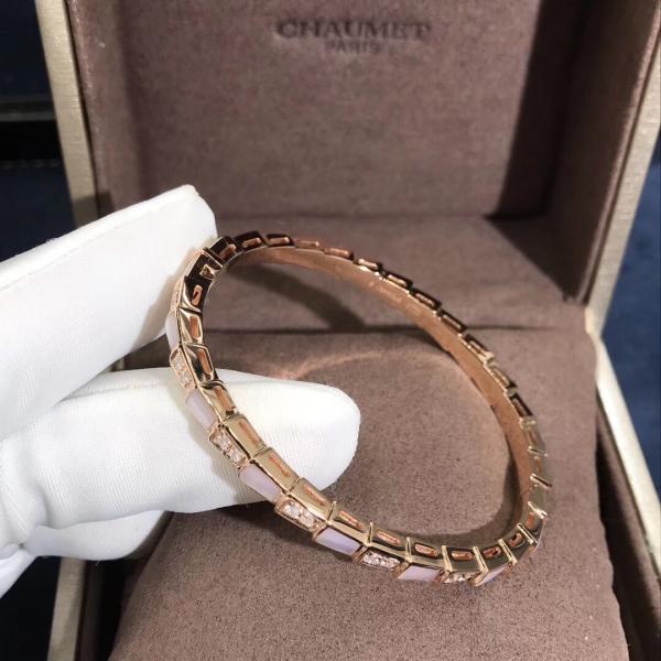 Elegant i 18k Gold Serpenti Viper Bracelet  White MOP Natural Diamonds Real Gold Real Diamonds