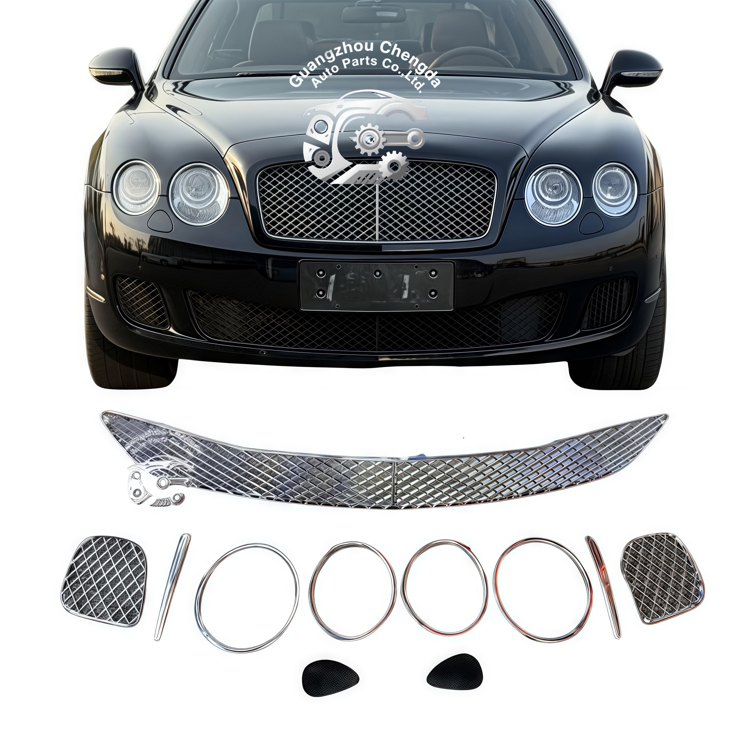 Upgraded PP Front Bumper Kit: Scrape Guard Body Styling for Bentley Continental Flying Spur Sedan 2004-2012 3W5807217