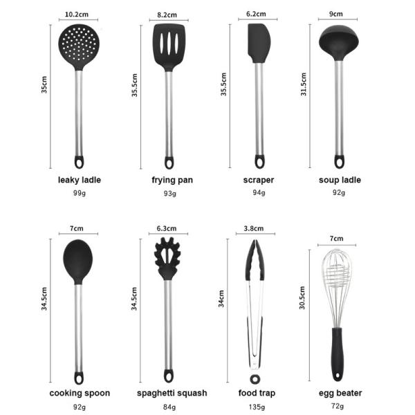 Non-stick Kitchen Utensils 9 Pcs Heat Resistant Silicone Cooking Utensils Set with Stainless Steel Handle