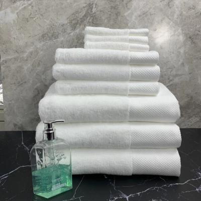 Satin Border Plain Woven Cotton Hand Face Bath Towel Sets For 5 Star Hotel