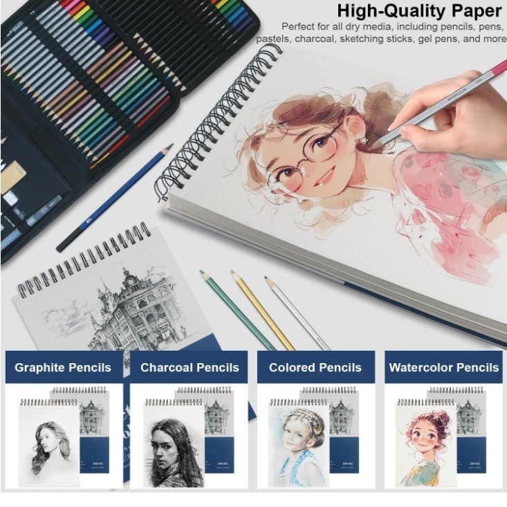 A5 Spiral Bound Sketchbook 100 Sheets of Sturdy Acid Free Drawing Paper for Adults Teens