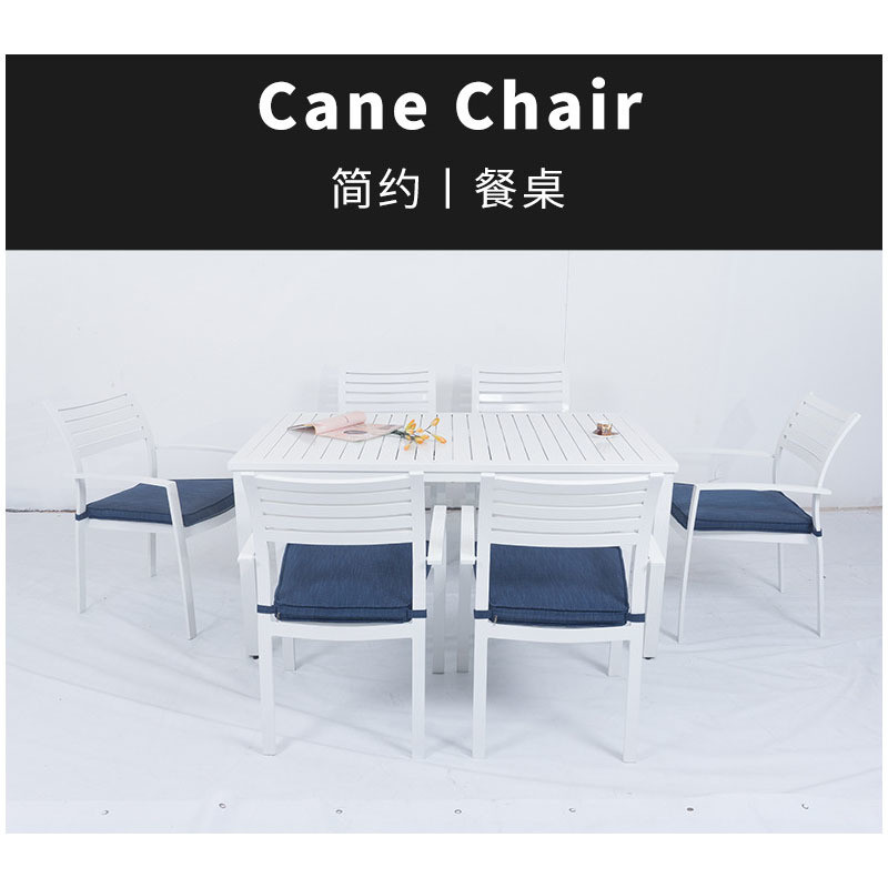 Modern Garden Furniture Dining Table Set with 6 Seater Wood Table and Metal Chairs
