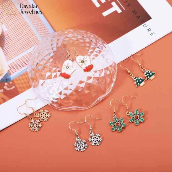 Boneco de neve Santa Silver Christmas Earrings dos alces, brincos do feriado das mulheres da árvore do Xmas