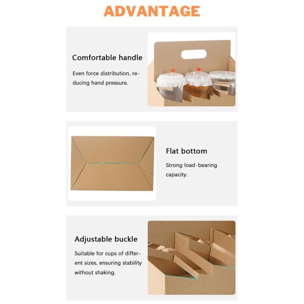 Customized Hot Drink Cup Takeaway Cardboard Carrier Paper Holder Tray With Handle