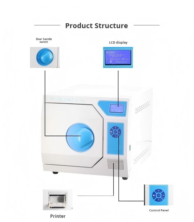 Desktop Smart Sterilizer Dental Disinfection Cabinet Drying Oral Medical Materials LCD Pulse Three-Time Vacuum Sterilization 8L