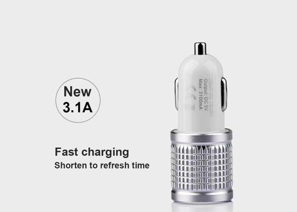 High Glossy Car Charger Adapter Aluminum Alloy Bottom Cover Led, Indicator Fast Charger 3.1A