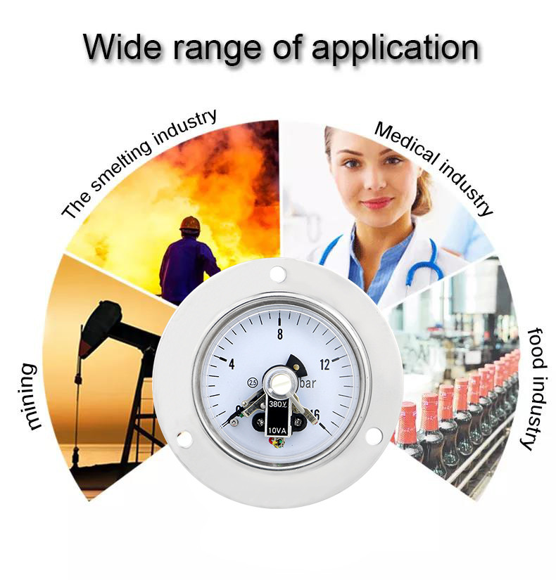 Electric Contact Pressure Gauge with 2.5% Precision and 62.5mm Back Belt Installation